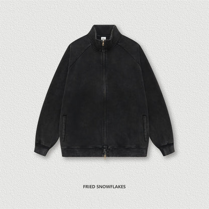 ZODF Retro Winter Men Washed Fleece Zipper Jackets Unisex Loose Oversized 400gsm Raglan Sleeve Coats Streetwears HY0649