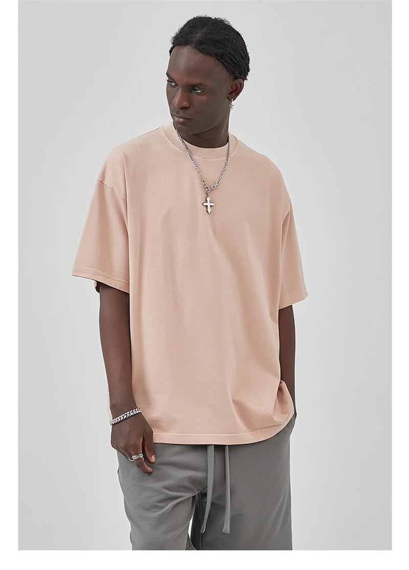 ZODF New Summer Solid Washed Cotton T-Shirts Streetwears For Men Unisex Retro High Street 275gsm Basic Tees Brand Tops HY0071