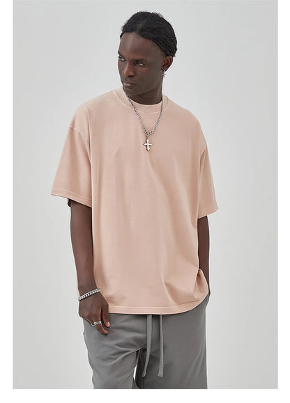 ZODF New Summer Solid Washed Cotton T-Shirts Streetwears For Men Unisex Retro High Street 275gsm Basic Tees Brand Tops HY0071