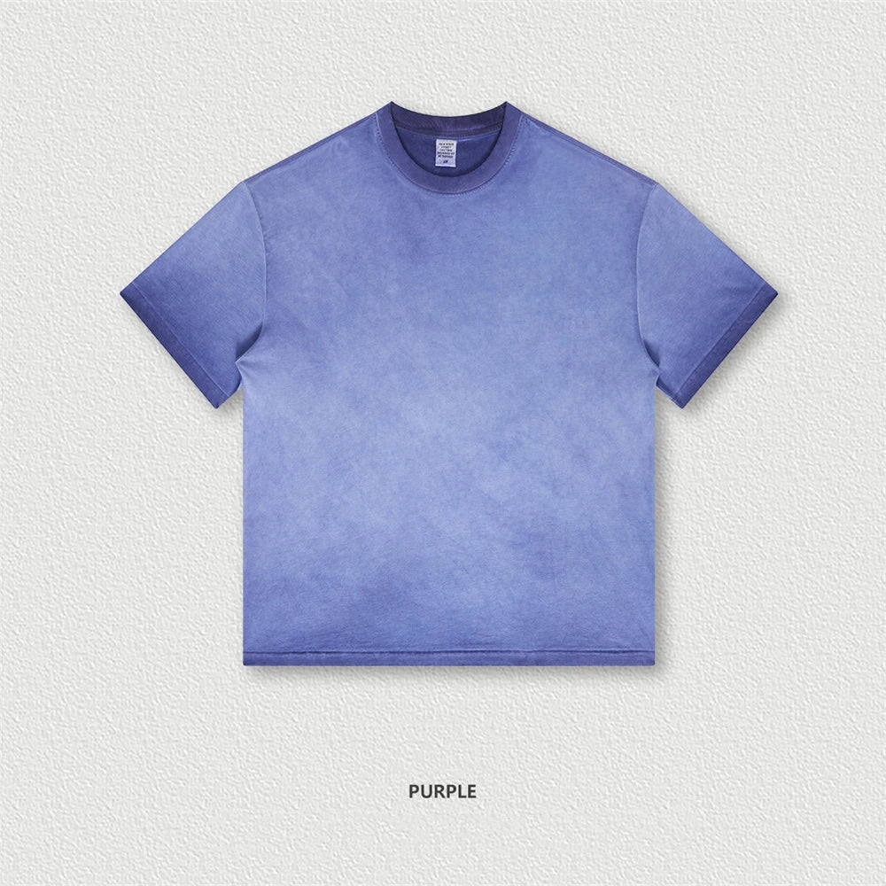 ZODF 2023 Men's Summer 255G Wash Gradient Fried Cotton T Shirt Round Neck Short Sleeve American Retro Loose T-Shirt HY0547