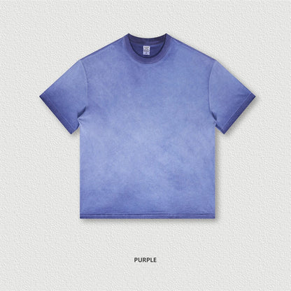 ZODF 2023 Men's Summer 255G Wash Gradient Fried Cotton T Shirt Round Neck Short Sleeve American Retro Loose T-Shirt HY0547