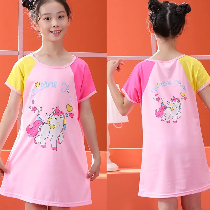 MINISO Children Home Clothing Girls Night Dress Summer Short Sleeve Disney Hello Kitty Cat Toddler Girl Pjs Nightgown Sleepwear