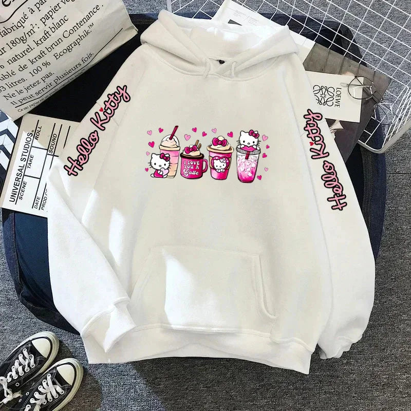 Women's Sportswear Sanrio Japan Harajuku Hello Kitty Tops Cute Clothes Pattern Hoodie Winter Long Sleeve Jacket Women Winter