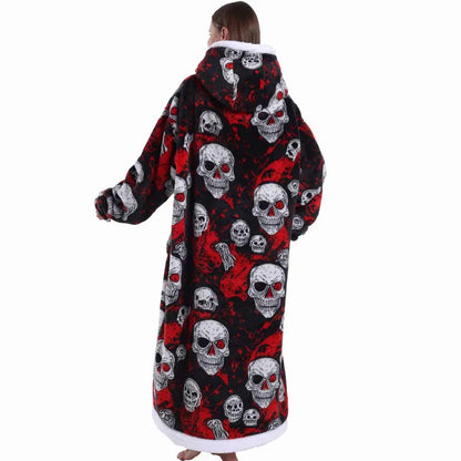 Oversized Blanket Hoodie for Adults Blue Leopard Cartoon Long Plush Thick Wearable Blanket with Sleeves Women Man Winter Clothes
