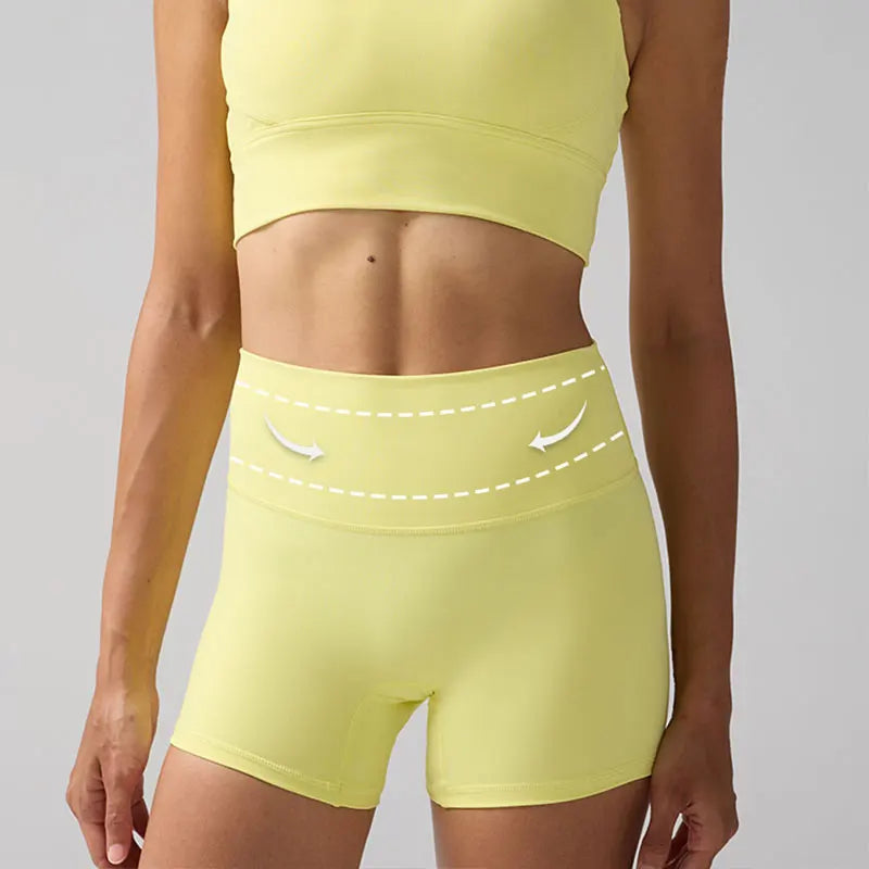 Solid Color Women’s High-Waisted Fitness Yoga Shorts – Quick Dry Breathable for Running & Cycling