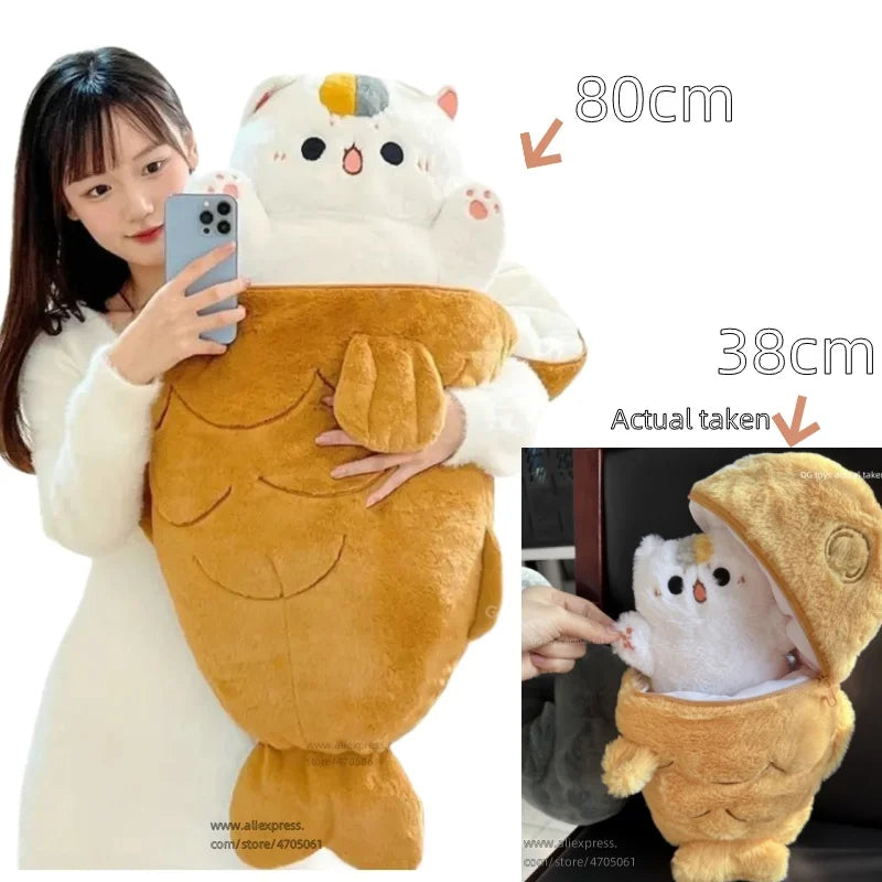 1pc Big Size Japan Taiyaki Cat Plushie Hiding in Sleeping Bag Bunny in Carrot Ferry Animals Plushie Throw Pillow For Kids Girl