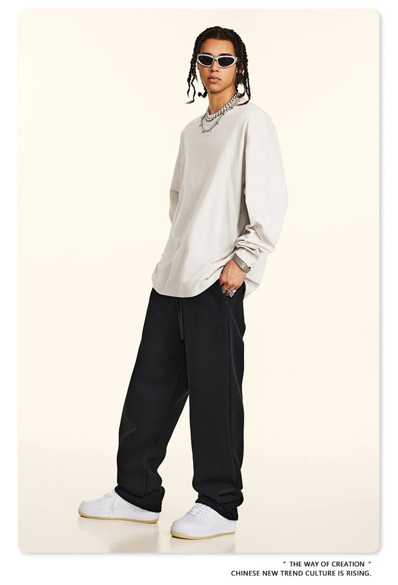 ZODF New 2024 Autumn 225gsm Loose Solid T-Shirt For Men Retro Unisex Antibacterial Full Sleeve T Shirts Brand Tops HY0871