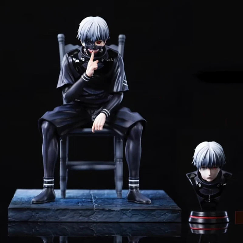 Tokyo Ghoul Kaneki Ken Sitting Figure Double Head Sculpt Replaceable Arms PVC Anime Statue Desktop PC Case Decor Collection Gift