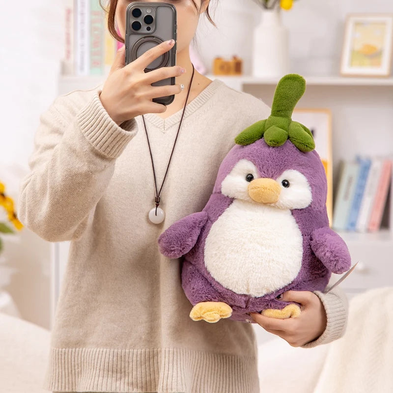 25-60cm Creative Purple Penguin Plushie Cute Penguin Cosplay Vegetable Eggplant Plush Toy  Kawaii Home Decor Pillow