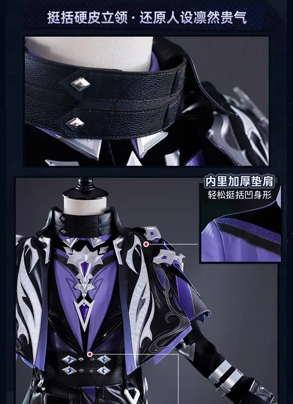 Genshin Impact Kyryll Chudomirovich Flins Cosplay Costume Wig Uniform Outfit Metal Accessory Halloween Party for Women Men Props