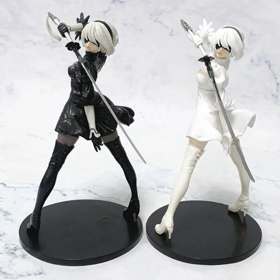 Hot 18CM Yorha 2B Black and White Series Anime Figure PVC Collectible Action Figures Model Doll Statuette Gift