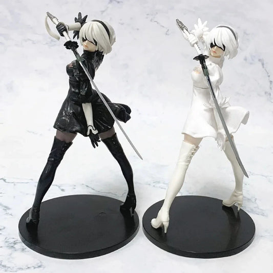Hot 18CM Yorha 2B Black and White Series Anime Figure PVC Collectible Action Figures Model Doll Statuette Gift