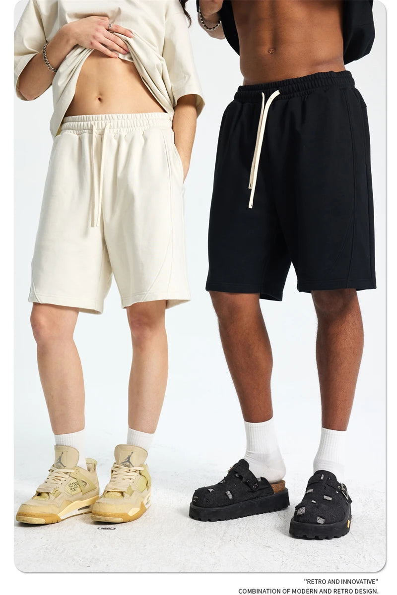 ZODF Trendy 2025 Men Summer Patchwork 345gsm Shorts Unisex Casual High Street Loose Fit Sport Solid Shorts Streetwears HY1053