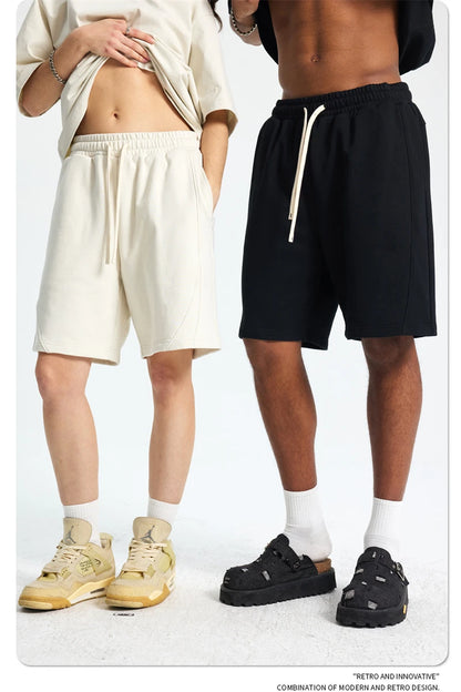 ZODF Trendy 2025 Men Summer Patchwork 345gsm Shorts Unisex Casual High Street Loose Fit Sport Solid Shorts Streetwears HY1053