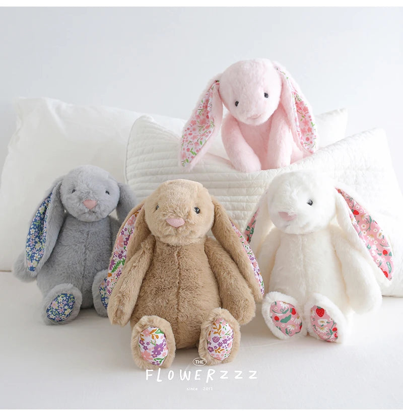 30cm Cartoon Floral Rabbit Plush Toy Pink White Bonnie Rabbit Stuffed Animal Doll Children's Room Decor Birthday Gift For Girl