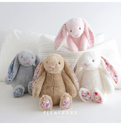 30cm Cartoon Floral Rabbit Plush Toy Pink White Bonnie Rabbit Stuffed Animal Doll Children's Room Decor Birthday Gift For Girl