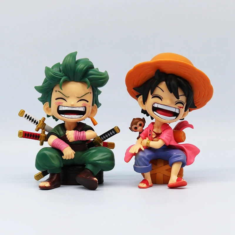 13cm One Piece Anime Figure Sitting Laughing Luffy Action Figures Kawaii Sanji Zoro Figurine Room Car Ornaments Collection Toys