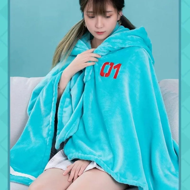 Kawaii Hatsune Itabag Multifunctional Hooded Air Conditioning Blanket Flannel Cloak Soft And Warm Nap Shawl Miku Surprise Gift