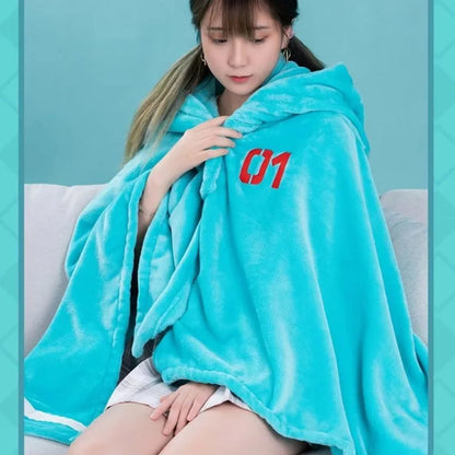 Kawaii Hatsune Itabag Multifunctional Hooded Air Conditioning Blanket Flannel Cloak Soft And Warm Nap Shawl Miku Surprise Gift