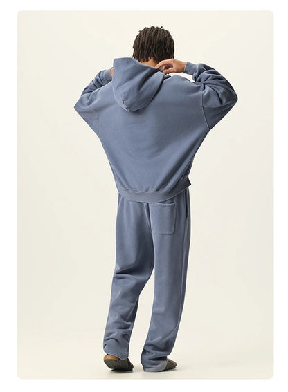 ZODF Vintage 350gsm Man Washed Boxy Fleece Hoodie Unisex Loose Ripped Warm Button Winter Hooded Pullovers Brand Clothing HY0053