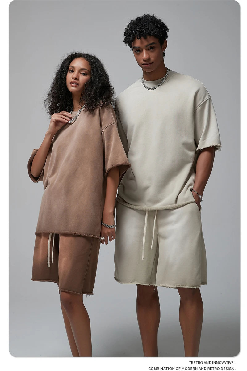 ZODF Spring Summer Men Washed Spray Dyeing T Shirts Unisex Heavy Weight Plush Distressed 360gsm T-Shirt Brand Tops HY0780