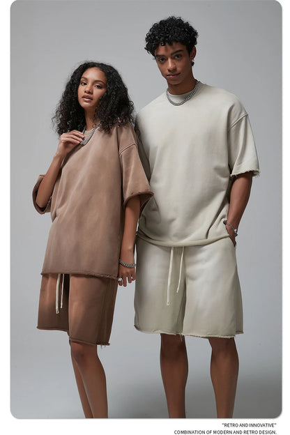 ZODF Spring Summer Men Washed Spray Dyeing T Shirts Unisex Heavy Weight Plush Distressed 360gsm T-Shirt Brand Tops HY0780