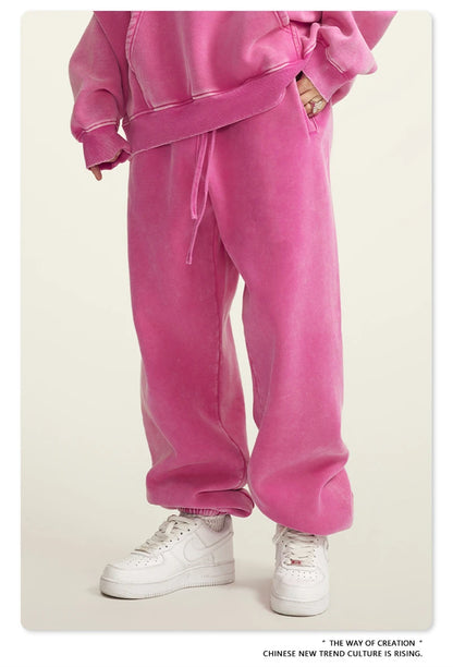 ZODF Winter Men Washed Thick Fleece 400gsm Loose Fit Joggers Sweatpants Streetwear HY0668