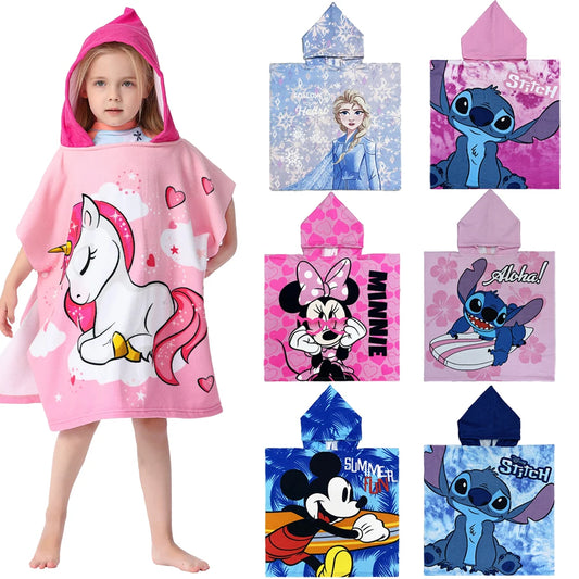 Bath Robe for Kids Bathing Towels Boys Hooded Microfiber Unicorn Beach Towel Robes Girls Stitch Cape Towels Poncho