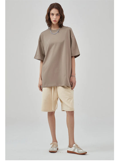 ZODF New Summer Men 100% Cotton Solid T Shirts Unisex High Street Heavy Weight 305gsm Oversized FG Noshrink T-Shirt Tops HY0165