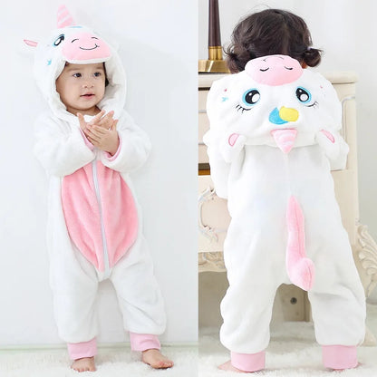 Baby Girl Romper for Winter Newborn 0 to 3 6 9 12 18 24 Months Kigurumi Bebe Cat Unicorn Pink White Roupas Infantil Baby Clothes
