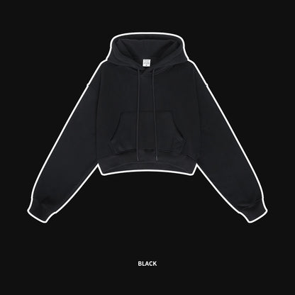 ZODF Chic Sexy Women Super-short Fleece Cropped Hoodies Girl Female Hip Hop Loose 345gsm Solid Hooded Pullover Streetwear HY0340