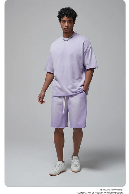 ZODF Spring Summer Men Washed Spray Dyeing T Shirts Unisex Heavy Weight Plush Distressed 360gsm T-Shirt Brand Tops HY0780