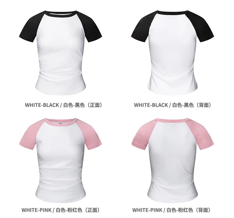 ZODF Hotsweet Summer Women Raglan Sleeve T-Shirts Girls Slim Fit 150gsm Casual Patchwork O Neck T Shirt Brand Tees HY1021