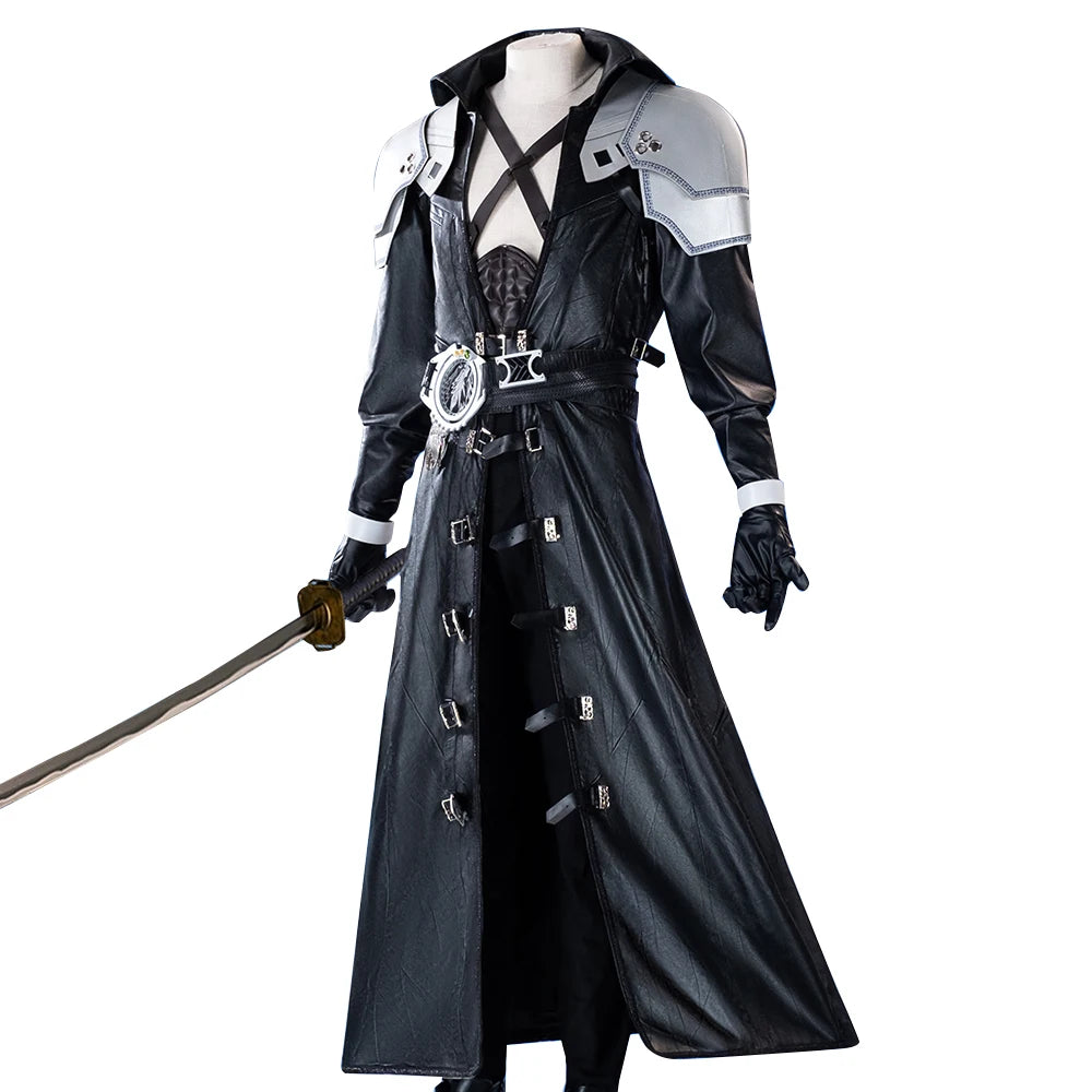 Sephiroth Cosplay Costume Game FF DokiDoki-R【XS-3XL】Men Black Suits Sephiroth Costume Adult Cosplay Plus Size