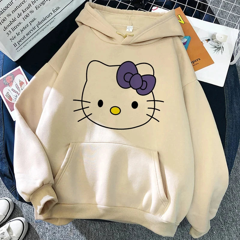 Women's Sweatshirts Plus Size Clothing Sanrio Products Y2k Hello Kitty Autumn/Winter Harajuku Long Sleeve Graphic Sweatshirt