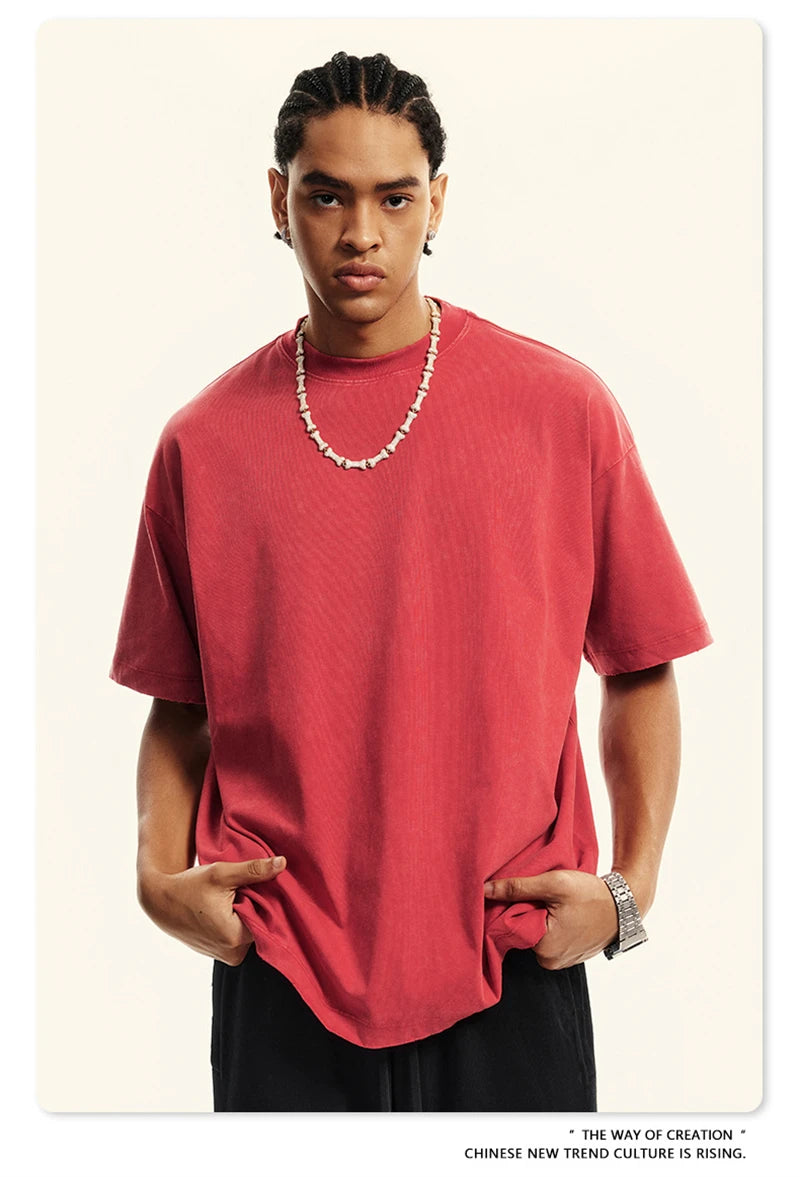 ZODF Vintage 2024 Summer Men Washed Solid 230gsm T-Shirts Unisex Ripped Breathable Quick Dry Cooling Feeling T Shirt Tees HY0801