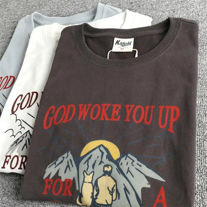 Summer New American Retro Short-sleeved O-neck Letter Printed T-shirt Men's Fashion Simple 100% Cotton Washed Casual Sport Tops