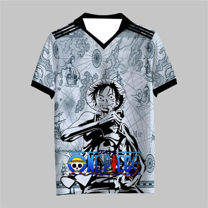 One Piece Luffy Anime Fashion Korean Style Kpop Baseball Hockey T-shirt Jersey Summer Streetwear Anime Daily Unisex Tops Tees