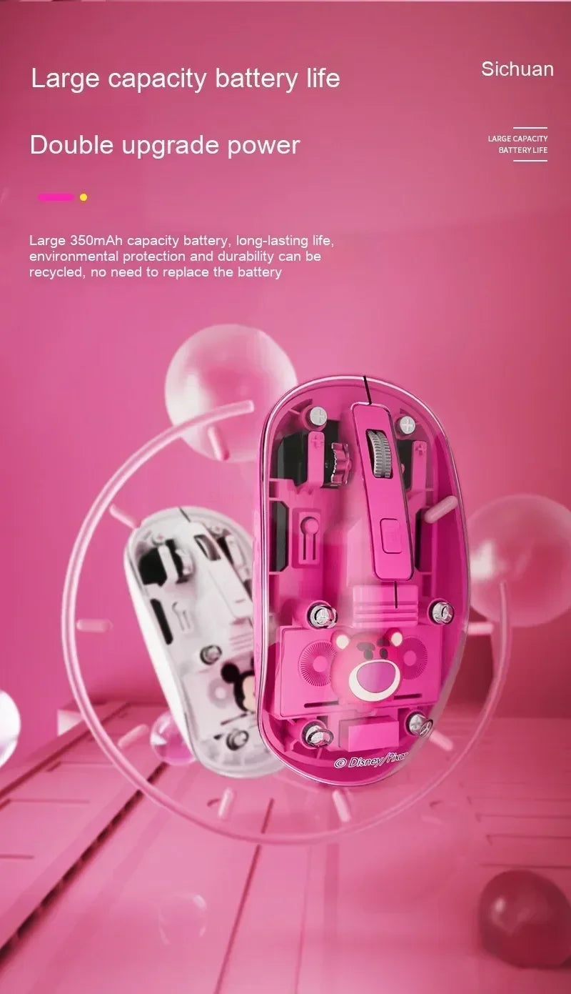 New Disney Wireless 2.4g Transparent Mouse Dual Bluetooth Charging Mute Silent Female Tablet Computer Notebook Office Gift