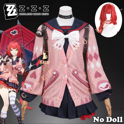 Zenless Zone Zero Ukinami Yuzuha Cosplay Costume Wig Skirt Uniform Earrings Headwear Spook Shack Halloween Party for Women Girls