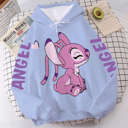 Women's Long Sleeve Oversized Hoodie MINISO Disney Gothic Kawaii Lilo & Stitch Pattern Sweatshirt Y2k Winter Fashion Coat Sale
