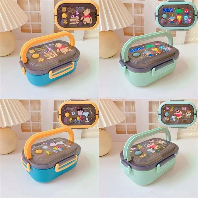 Disney Stitch Cartoon Portable Lunch Box Child Student Hermetic Bento Box Office Portable Double Layer Lunch Box High Capacity