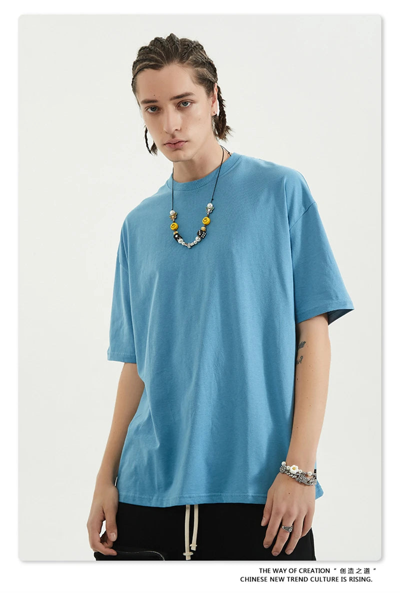 ZODF Trendy 2025 Men Basic Solid Cotton T-Shirts Unisex Male 190gsm Summer Loose Comfortable Soft Tees Shirt Streetwears HY0040