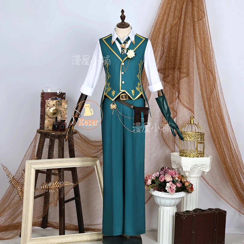 Identity V Art Dealer Cosplay Costume Wig Knight Richard Sterling Uniform Glasses Hat Roy Ramit Halloween Party for Women Men