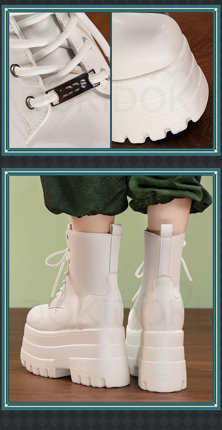 IN STOCK Men Women Cosplay Props 19cm Heightening Shoes DokiDoki Men Daily Black White 15cm Leather Shoes Halloween Cosplay