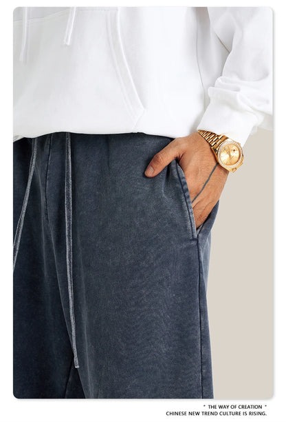 ZODF New Autumn Winter Men Washed 400gsm Sweatpant Unisex Loose Heavyweigh Cotton Sport Joggers Pants Streetwears HY0893