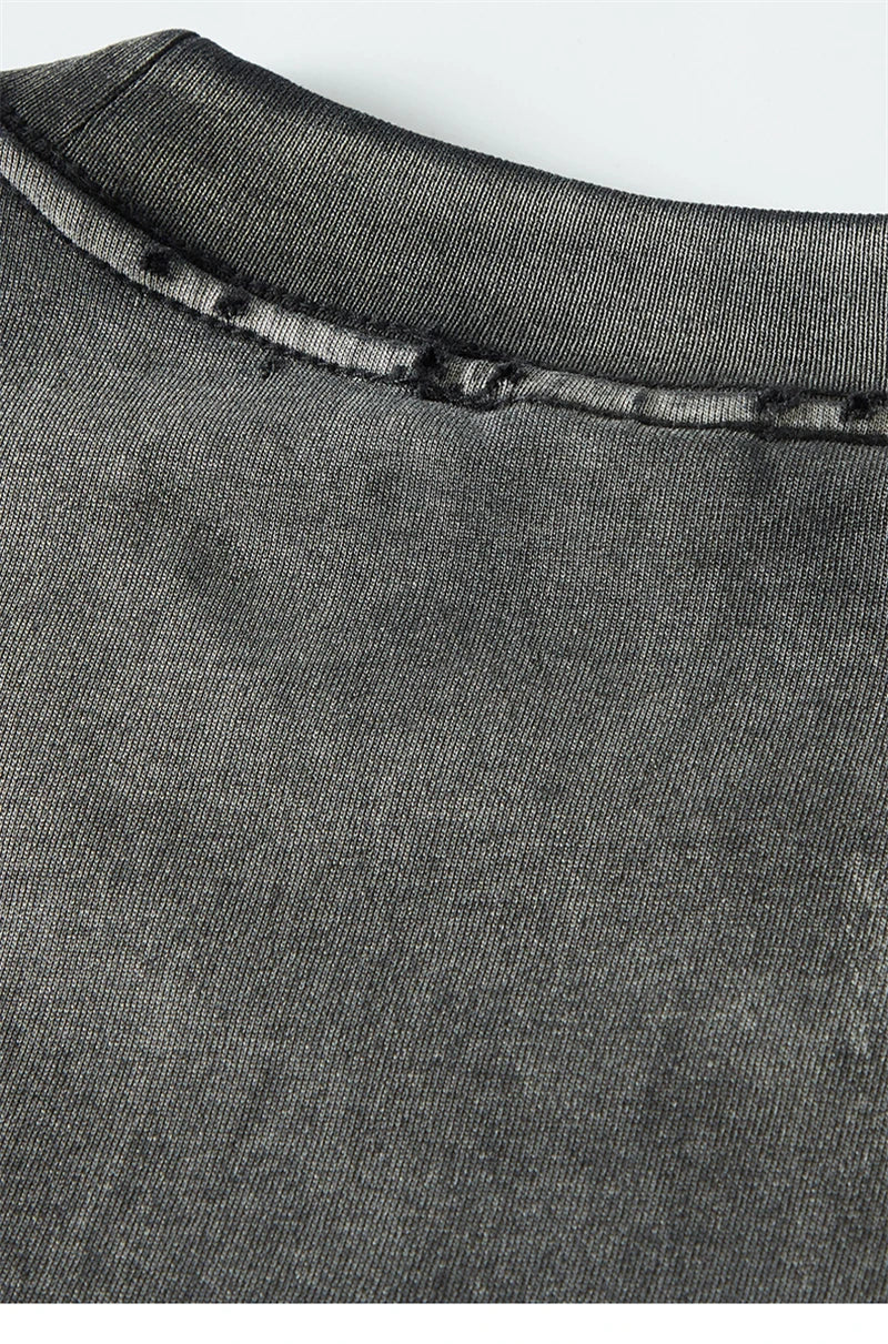 ZODF New Men's Summer Washed Gradient Cotton T-Shirts Unisex Women Retro Distressed 310gsm Ripped T Shirt Brand Tops HY0859