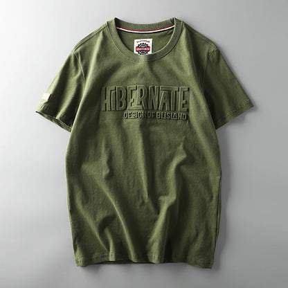 Summer American Retro Short-sleeved O-neck 3D Letter Printed T-shirt Men's Fashion Simple 100% Cotton Washed Casual Sport Tops