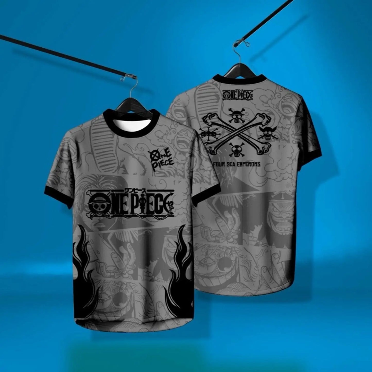 One Piece Anime Y2k Korean Style Kpop Baseball Hockey Unisex Tops Tees Fashion Vintage Retro Series Anime Full Printing T-shirt