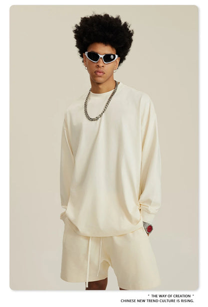 ZODF NEW Autumn Men's Solid Full Sleeve T Shirts Unisex Loose Oversized Casual 305GSM Cotton Basic T-Shirt Brand TEE HY0209